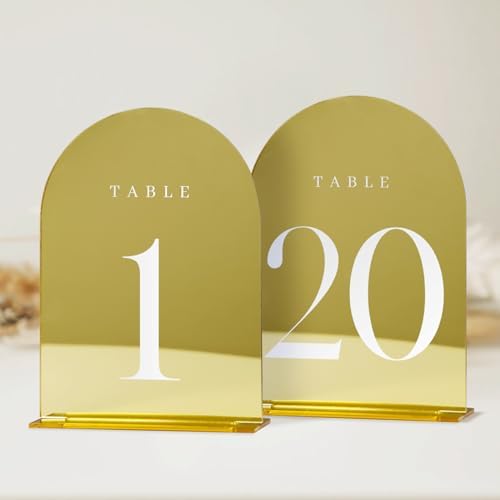 Gold Mirror Arch Table Numbers for Wedding, 20 Pack 5x7" Gold Mirror Arch Acrylic Signs with Stand Acrylic Table Numbers 1-20, Perfect for Wedding Reception by JINMURY