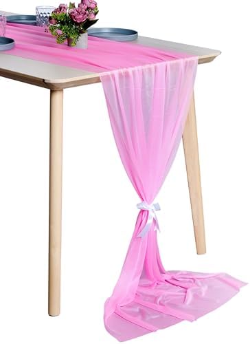 Pack of 20 Chiffon Table Runners 29 x 120 Inch, 14FT Long - Bubblegum Pink by MDS