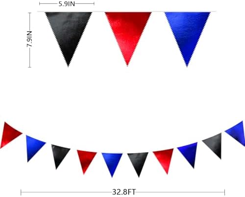 Navy Blue Red Black Party Decorations Metallic Fabric Triangle Pennant Banner Flag Bunting Garland for Graduations Birthday Retirement 4th of July USA Patriotic Veterans Party Decorations Supplies - Image 2