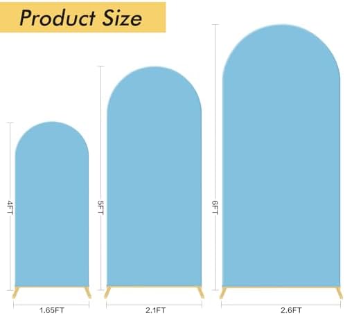 Set of 3 Wedding Arch Backdrop Stand,4+5+6 FT，Small Metal Arch Frame with 3 Blue Backdrop Covers,Easy Setup for Birthday Baby Shower Anniversary Dessert Table Decoration - Image 3