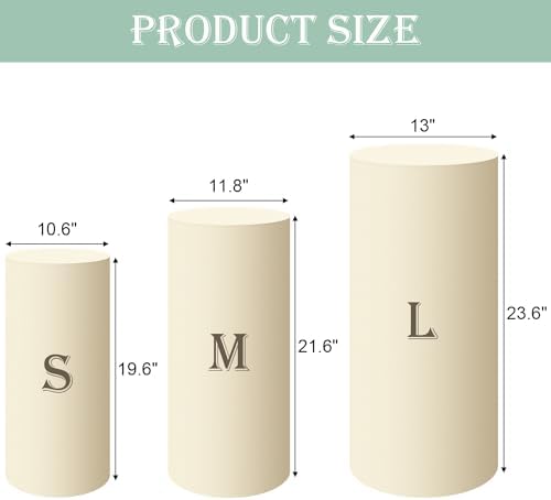 SaitiMade Set of 3 - Beige Cylinder Pedestal Stand Covers - Image 2