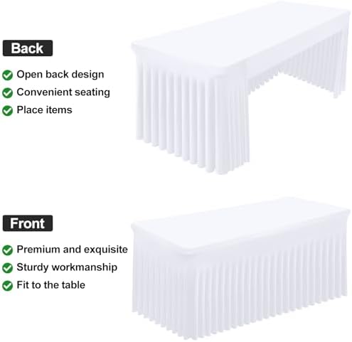 Smiry Spandex Open Back Tablecloth,Elastic Fitted Stretch Tablecloth for 4FT Rectangle Tables,Waterproof Washable Table Cover Skirt for Outdoor, Wedding, Banquet & Parties (White, 48Lx24Wx30H Inch) - Image 4