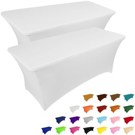 IVAPUPU 2 Pack 6FT Table Cloth for Rectangular Spandex White Table Cover by IVAPUPU