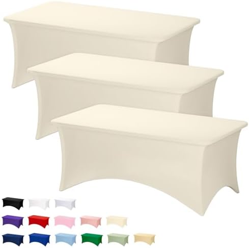 Fixwal 3 Pack 6FT Ivory Tablecloth Rectangle Spandex Fitted Table Cover by Fixwal