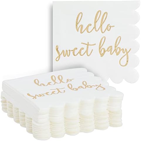 Juvale Baby Shower Napkins - 5 x 5 In, Gold Foil, 50 Pack - White Scalloped Napkins for Gender Neutral Baby Shower Decorations & Table Decor for Boy & Girl - Image 7