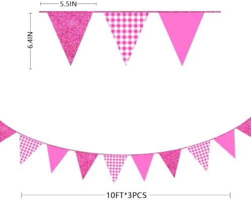 Hot Pink Buffalo Plaid Party Decorations Pennant Banner Flag Hot Pink Glitter Paper Triangle Hanging Bunting for Birthday Bachelorette Anniversary Wedding Bridal Shower Hen Party Supplies - Image 2