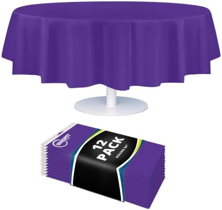 Grandipity Plastic Table Cloth Disposable 12 Pack 84" Round Purple by Grandipity