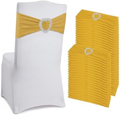 150 Pieces Chair Sashes & Bows - Stretch Spandex Chair Cover Band with Buckle for Wedding, Hotel Banquet, Birthday Party & Home Bulk Decorations (Gold) by Unknown