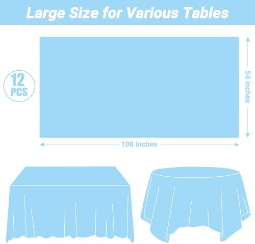 QZYL 12 PCS SkyBlue Plastic Tablecloths, 54 in x 108 in Dinner Table Cloths, Rectangle Table Cover for Birthday Party Family Gathering Wedding - Image 2