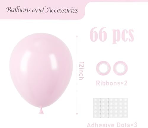 Voircoloria 66pcs Light Pink Pastel Pink Latex Party Balloons, 12inch - Image 2