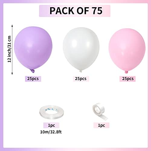 Pink and Purple Balloons, 75 Pack Pastel Purple Pink and Matte White Latex Balloons, Pink Purple Macaron Helium Balloons for Girls Birthday Wedding Baby Shower Christening Engagement Party Decorations - Image 2