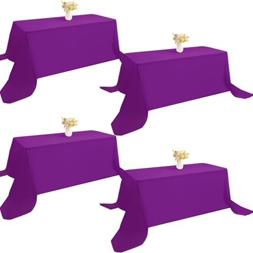4 Pack Rectangle Tablecloth 90x132Inch Purple Rectangle Tables Washable Polyester Table Cover for Wedding Dining Table Buffet Parties Banquet Decoration（Purple） by JALANCY