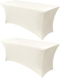 Obstal 6ft Stretch Spandex Table Cover for Standard Folding Tables - 2 Pack Universal Rectangular Fitted Tablecloth Protector for Wedding, Banquet and Party, 72L x 30W x 30H Inches, Cream, 2pc by Obstal