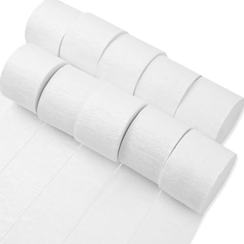 PartyWoo White Crepe Paper 10pcs 820 FT Pearl White Streamers by PartyWoo