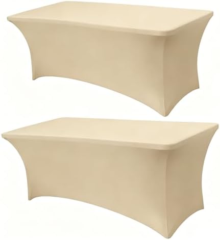 6FT Champagne Table Cloth - 2 Pack Fitted Stretch Rectangle Spandex Tablecloth, Washable Table Cover for Party, Picnic, Wedding, Banquet, Birthday and Festival(30" x 72") by Lemict
