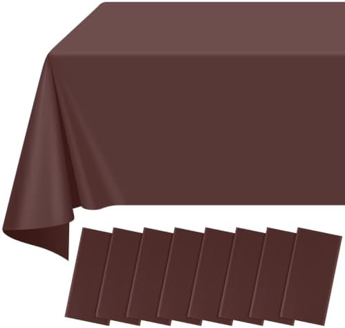 8 Pack Brown Plastic Tablecloth for Rectangle Tables, Premium Decorative Brown Disposable Table Cloths for Parties, Bulk Rectangle Party Table Cover for Birthday, Wedding, Anniversary, 54 x 108 Inch by RAGNHILD