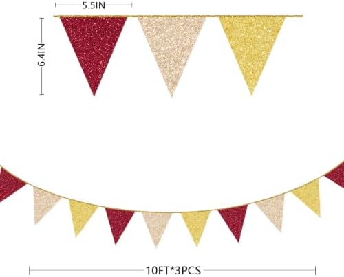 Maroon Gold Party Pennant Banner Flag Burgundy Champagne Gold Triangle Hanging Glitter Paper Bunting for Birthday Graduation Bridal Shower Wedding Shower Bachelorette Engagement Party Decorations - Image 2