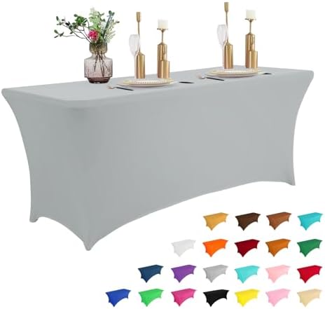IVAPUPU 8FT Table Cloth for Rectangular Spandex Grey Table Cover by IVAPUPU