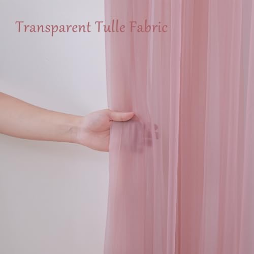 20×10ft Dusty Rose Tulle Backdrop Curtain with Lights String for Parties, Sheer Curtain Backdrop Drapes for Wedding Party Home Decorations - Image 4