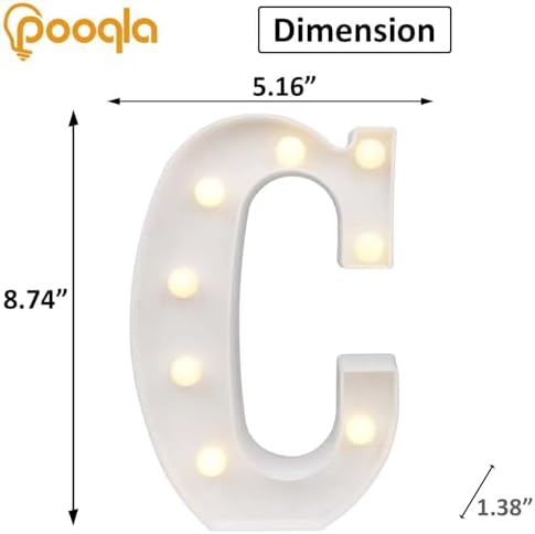 Pooqla LED Marquee Letter Lights, Warm White and Cool White Decorative Lighted Letters, Light Up Alphabet Letters for Boys Girls, Party, Wedding, Bar, Night Light, Birthday Decoration, Letter C - Image 5