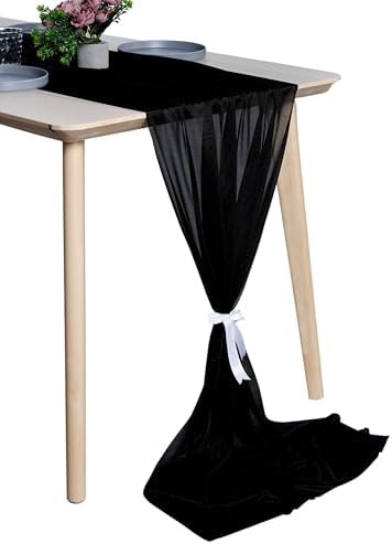 Pack of 15 Chiffon Table Runners 29 x 120 Inch, 14FT Long - Black by MDS