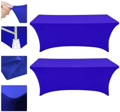Eurmax USA 2-Pack Rectangular Fitted Spandex Table Covers 8ft Tablecloth Wedding Event Patio Table Decorations Stretch Table Cover for 8ft Folding Table (Royal Blue) by Eurmax