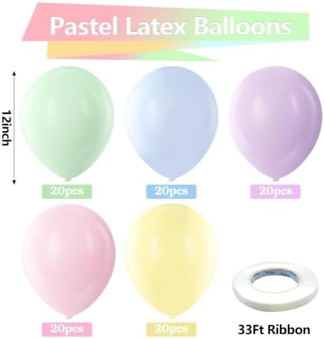 Bezente Pastel Latex Party Balloons 100 Pack 12 inch - Image 2