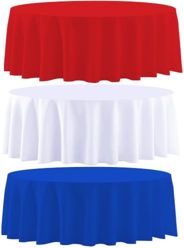 3 Pack Red White and Blue Round Plastic Tablecloth by EUVBOKW