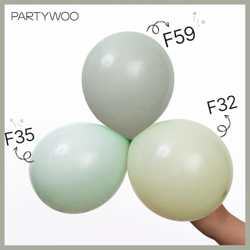PartyWoo Dusty Green Balloons 140pcs Different Sizes Pack of 18 12 10 5 Inch Sage Olive Eucalyptus Green Boho Neutral Balloon Arch Kit for Jungle Woodland Theme Birthday Party Decorations Green-F59 - Image 5