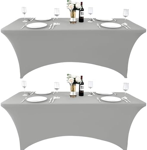 2-Pack 4ft Spandex Table Covers for Rectangular Folding Tables - Wrinkle Resistant Stretch Tight Table Cloths - Ultimate Fitted Table Protector for Parties, Banquet, and Wedding by Unknown