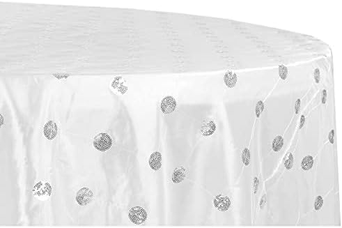 CVL 1 Pc, Sequin Embroidery Taffeta 120" Round Tablecloth - White(Machine Washable) for Home & Events Decor - Image 3