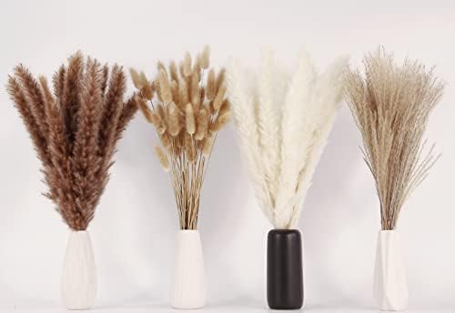 Dried Pampas Grass Decor, 100 Stems Pampas Grass Contains Bunny Tails Dried Flowers, Reed Grass Bouquet for Wedding Boho Flowers Home Table Decor, Rustic Farmhouse Party (17", White and Brown) - Image 3