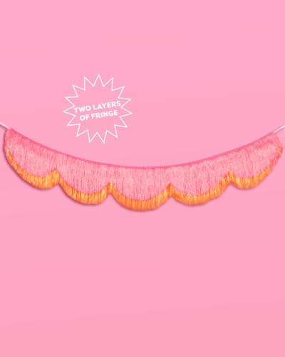 xo, Fetti Pink and Orange Scallop Fringe Banner | Bachelorette Party, Birthday, Summer Decor, Iridescent, Fiesta, Girly, Photo Prop, Backdrop - Image 4