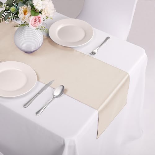 15-Pack Satin Table Runner Champagne 12 x 108 inches Long, Table Runners for Wedding, Birthday Parties, Banquets Decorations（15 Pack, 12x108 Inch, Champagne - Image 4