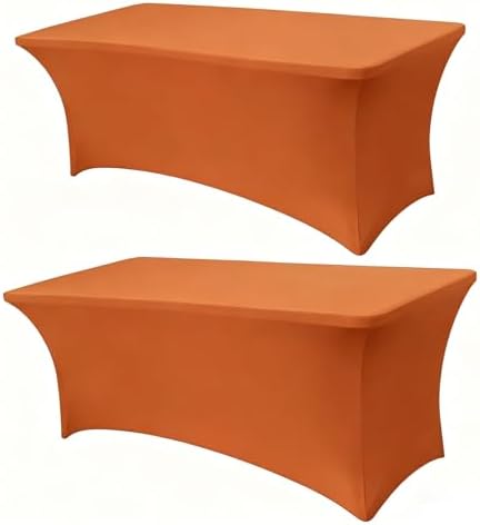 6FT Orange Table Cloth - 2 Pack Fitted Stretch Rectangle Spandex Tablecloth, Washable Table Cover for Party, Picnic, Wedding, Banquet, Birthday and Festival(30" x 72") by Lemict