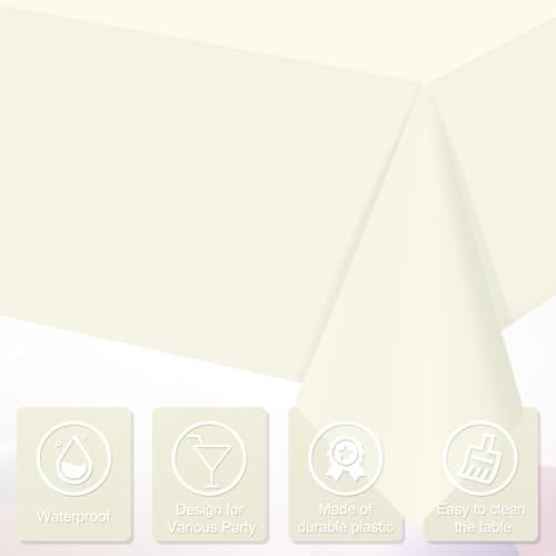 32 Pack Ivory Plastic Tablecloth for Rectangle Tables, Premium Decorative Beige Disposable Table Cloths for Parties, Rectangle Cream Party Table Cover for Birthday Wedding Baby Shower, 54x108 Inch - Image 3