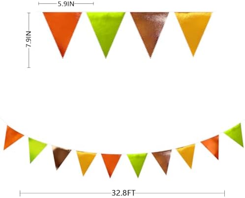 Fall Party Decorations Orange Green Gold Brown Metallic Fabric Triangle Pennant Flag Bunting Banner for Fall Autumn Thanksgiving Wedding Birthday Baby Shower Bridal Shower Engagement Party Supplies - Image 2
