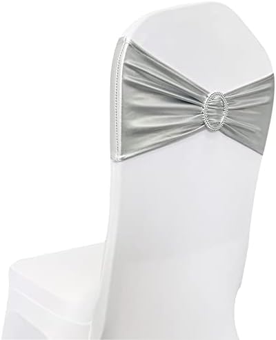 Spandex Chair Sashes Bands, Metallic Silver, 30PCS - Image 3