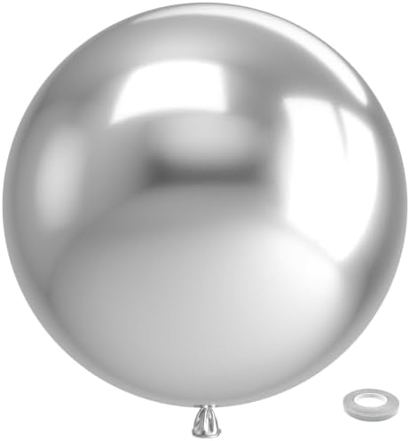 Bezente Metallic Silver Giant Latex Round Balloons 36 Inch 8 Pack by Bezente
