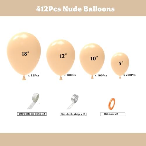 412pcs Nude Balloons Different Sizes 18 12 10 5 Inch, nude balloon arch for Thanksgiving Graduation Baby Shower Boho Theme Birthday Party Decorations - Image 2