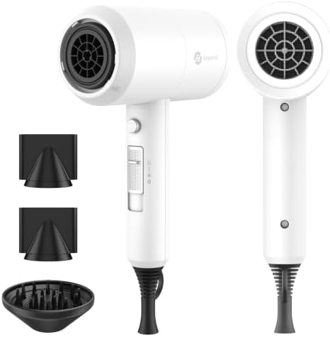 slopehill Professional Ionic Hair Dryer, Powerful 1800W Fast Drying Low Noise Blow Dryer with 2 Concentrator Nozzle 1 Diffuser Attachments for Home Salon Travel (White) by slopehill