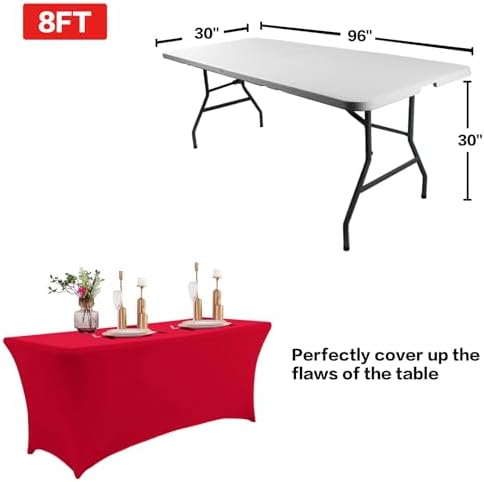IVAPUPU 2 Pack 8FT Table Cloth for Rectangular Spandex Red Table Cover - Image 3