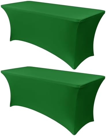 Obstal 6ft Stretch Spandex Table Cover, 2 Pack, Emerald Green by Obstal