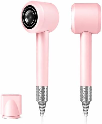 High Speed Hair Dryer with Magnetic Nozzle, Smart Hot & Cold Cycle Ionic Blow Dryer, Low Noise Lightweight Travel Pink Hairdryer, 105K RPM Brushless Motor for Fast Drying by Unknown