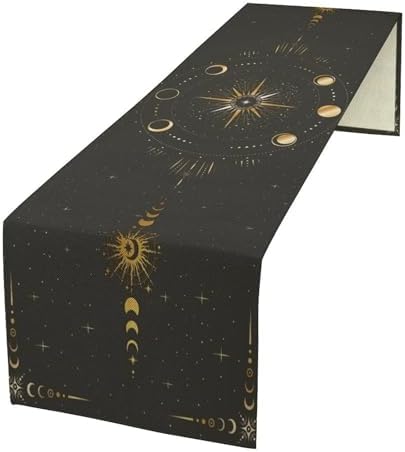 Moon Phase Table Runner Boho Vintage Mystic Celestial Tarot Stars Radial Circles Crescents Dinner Runner for Farmhouse Party Holiday Home Kitchen Dining Table Decoration 13"x36" by SHElifestyle