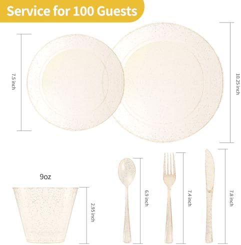 Goodluck 600 Piece Gold Glitter Disposable Plates for 100 Guests - Image 4