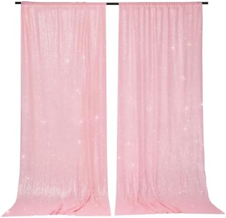 PartyDelight Pink Sequin Backdrop Curtains 5x10ft 2 Panels by PartyDelight