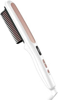 Conair Double Ceramic Hair Straightener Brush, Heated Straightening Brush for Smooth, Shiny Hair, V-Shaped Heated Bristles for Closer Contact, 5 LED Heat Settings, Dual Voltage, White by conair