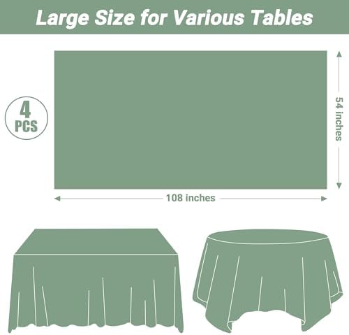 4 Pcs Picnic Table Cover, 54" X 108" Table Cloth Rectangle Table, Disposable Sagegreen Plastic Table Cover, Waterproof Tablecloths for Wedding, Baby Shower Decorations and Birthday Party Supplies - Image 2