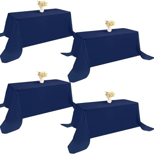 4 Pack Rectangle Tablecloth 90x132Inch Navy Blue Washable Polyester Table Cover for Wedding Dining Table Buffet Parties Banquet Decoration（Navy Blue） by JALANCY
